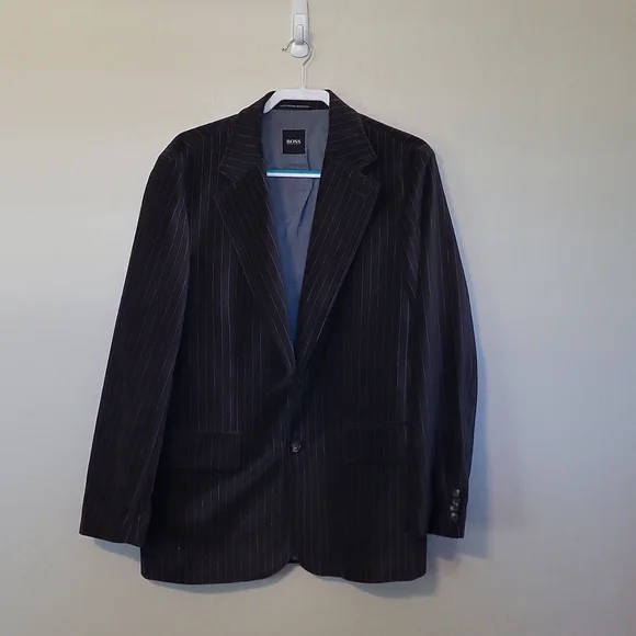BOSS Hugo Boss Gray Pinstripe Velvet Slim Fit Dark Gray Light Gray Blazer 40R